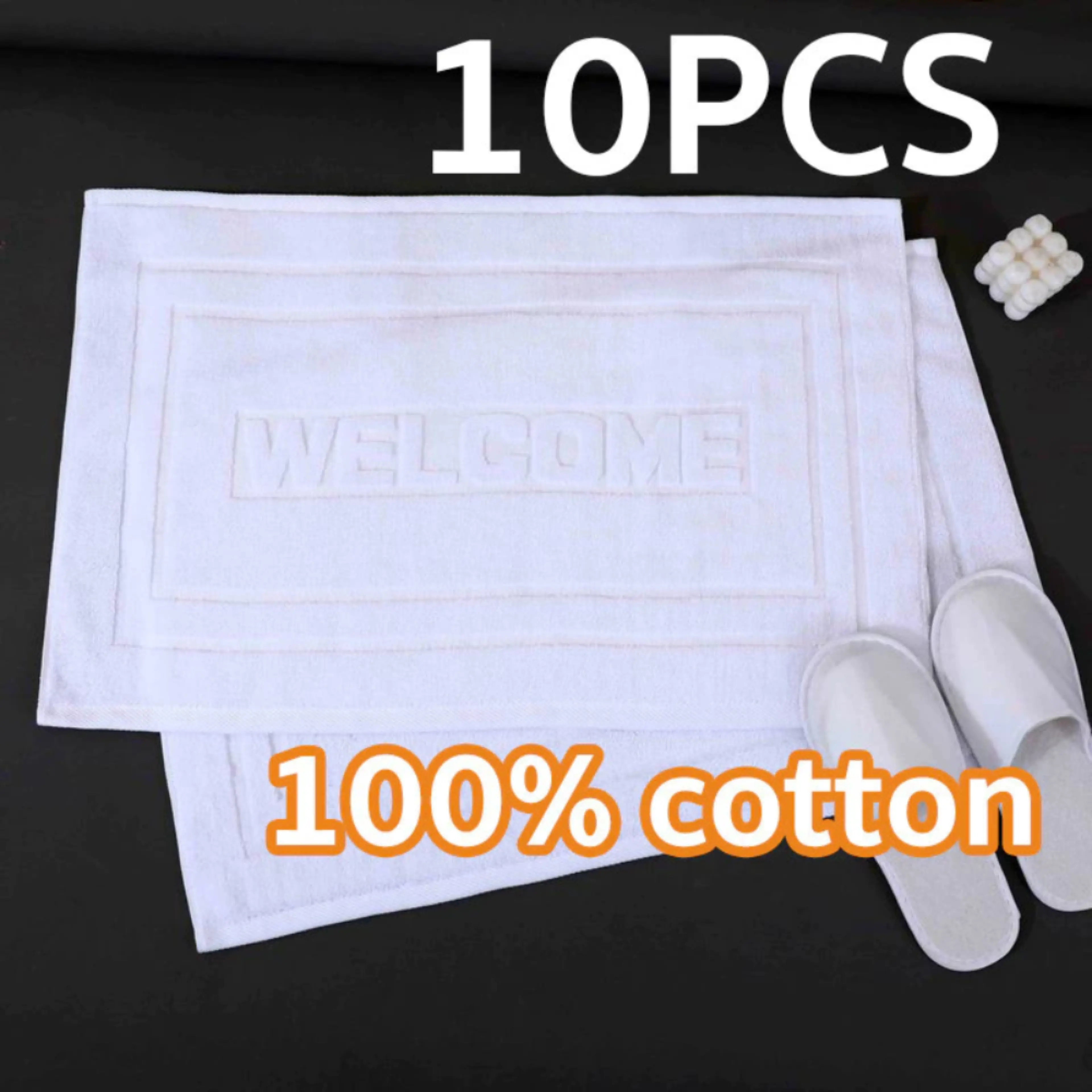 (10Pcs) Hotel Doormats, 100% Cotton, 45X70Cm, Hotel Grade, Wholesale Price, Welcome Pattern, Bathroom Doormat, 8 Pounds, High Quality.
