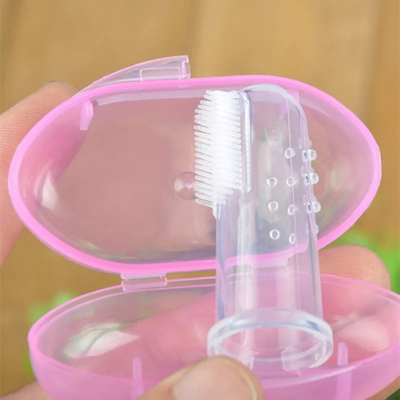 แปรงสีฟันเด็ก ซิริโคน แบบสวมนิ้ว พร้อมกล่อง เด็ก 6 เดือนขึ้นไป ทำความสะอาดฟัน  มี 3 สี
