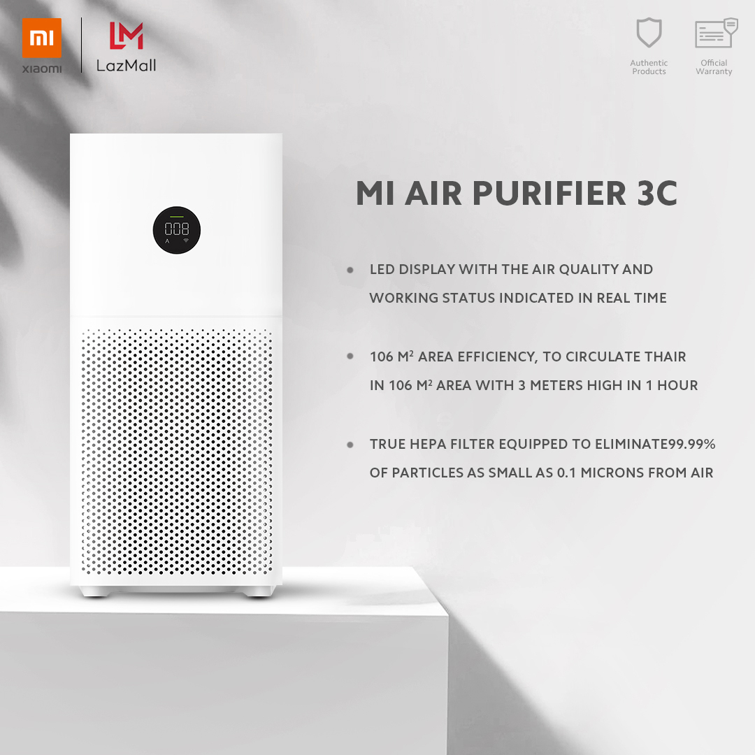 Xiaomi Air Purifier 3C เครื่องกรองอากาศ เครื่องฟอกอากาศ ครอบคุมพื้นที่สูงสุด 38 ตารางเมตร มีจอแสดงผล LED
