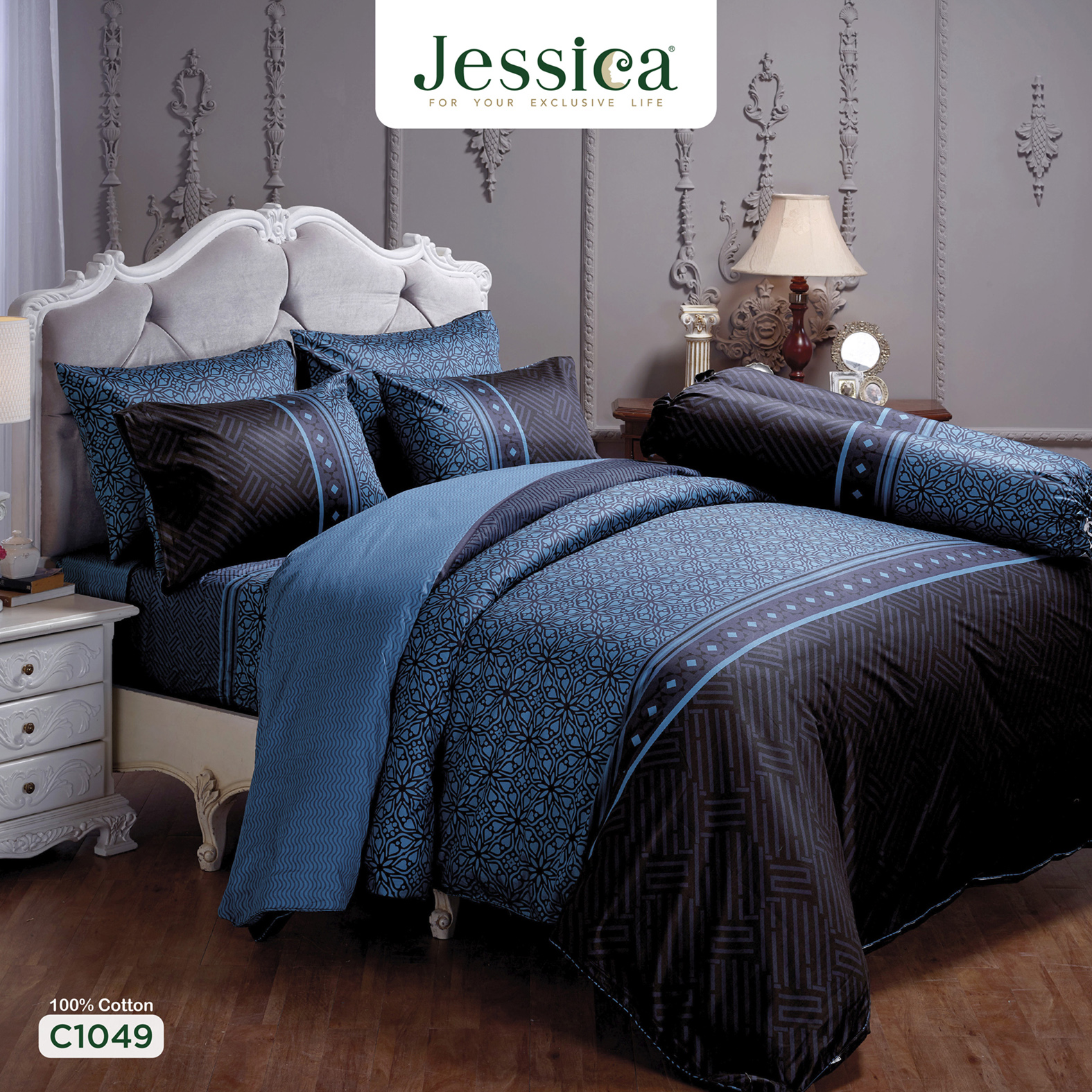 Jessica Cotton Silk Shine C1049 ชุดเครื่องนอน ผ้าปูที่นอน ผ้าห่มนวม เจสสิก้า พิมพ์ลายได้อย่างสวยงาม ราคา 2,520 บาท*ส่งฟรี