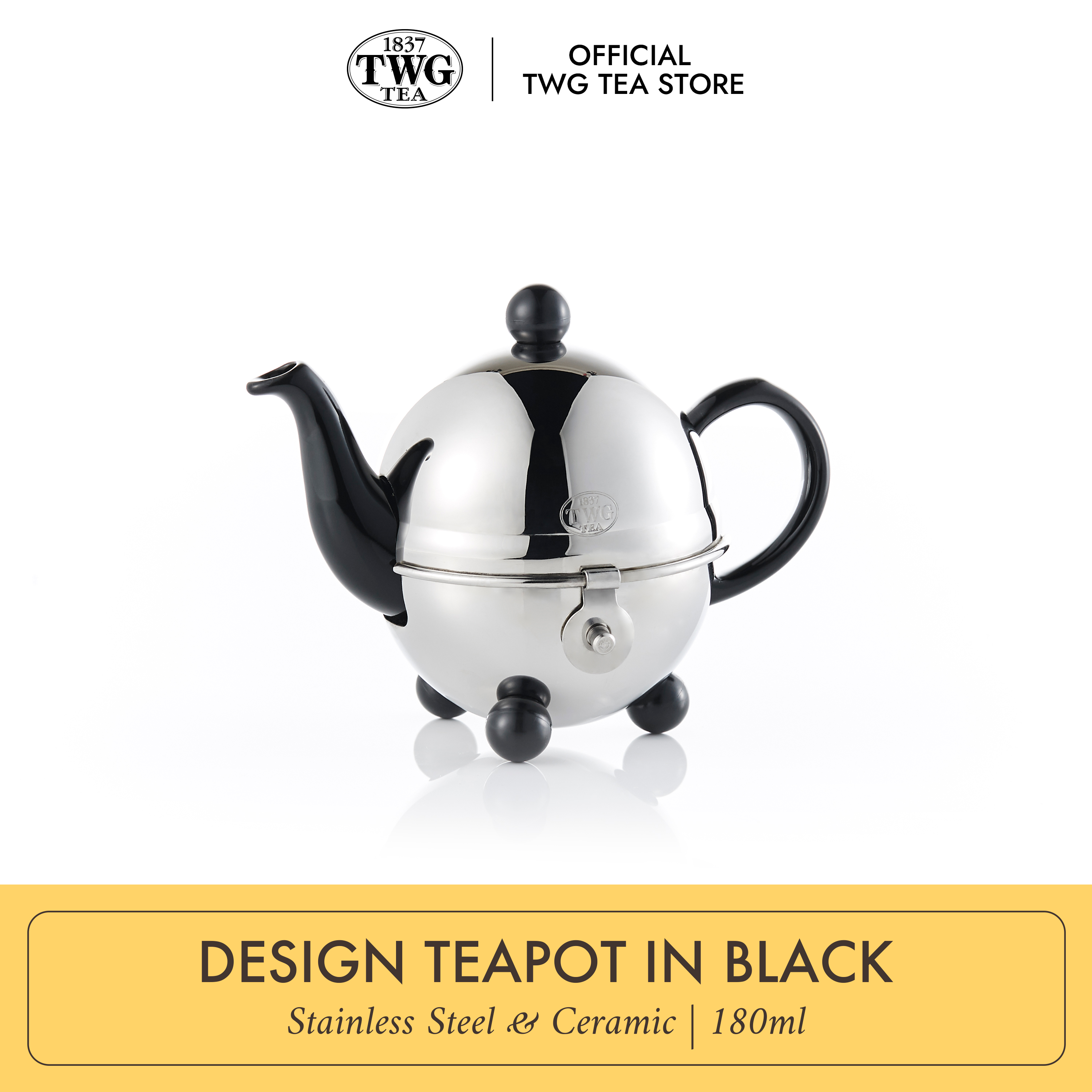 TWG Tea | Design Teapot in Black Ceramic Teapot with Felt Lined, Polished Stainless Steel Warmer (180ML) ราคา 6,324 บาท*ส่งฟรี