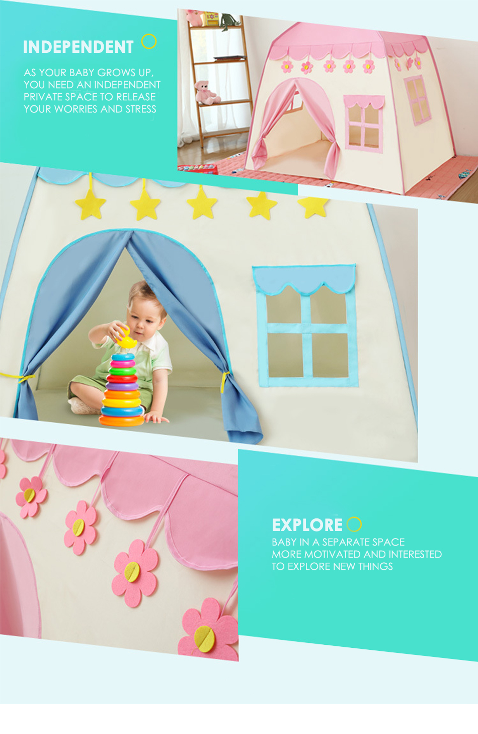 รูปภาพเพิ่มเติมของ บ้านเด็ก เต็นท์เด็ก บ้านของเล่น พับเก็บได้ มีให้เลือก2สี สินค้าพร้อมส่ง