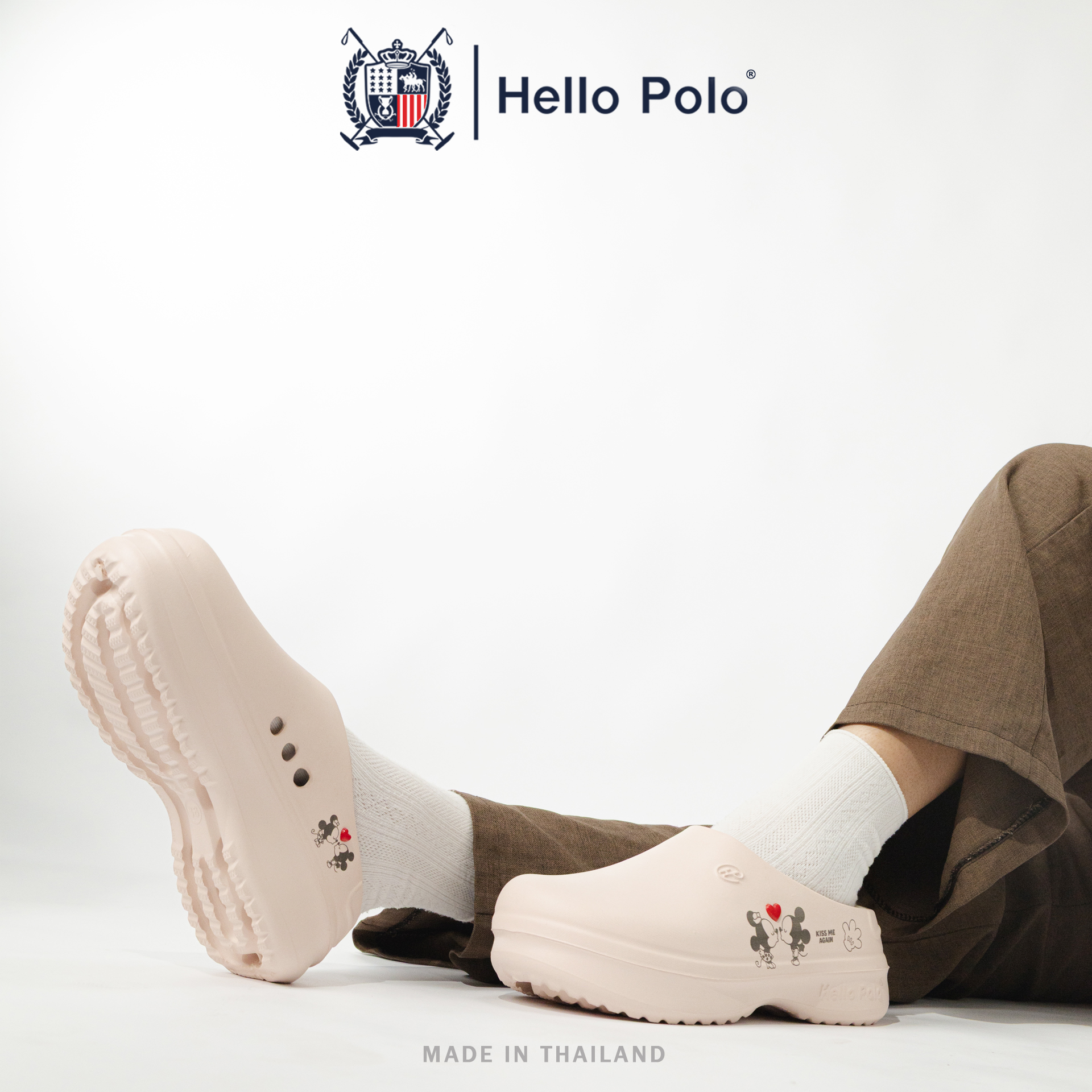 Hello Polo Model Hp8009B, Fashion Sneakers with Kiss Me Mouse Pattern, Super Cute Design. Beautiful, Modern Shape, Soft and Thick Soles That Support Impact Forces, Comfortable to Walk In, Easy to Match with Every Outfit. Add Cuteness to Every Look. ราคา 179 บาท*ส่งฟรี