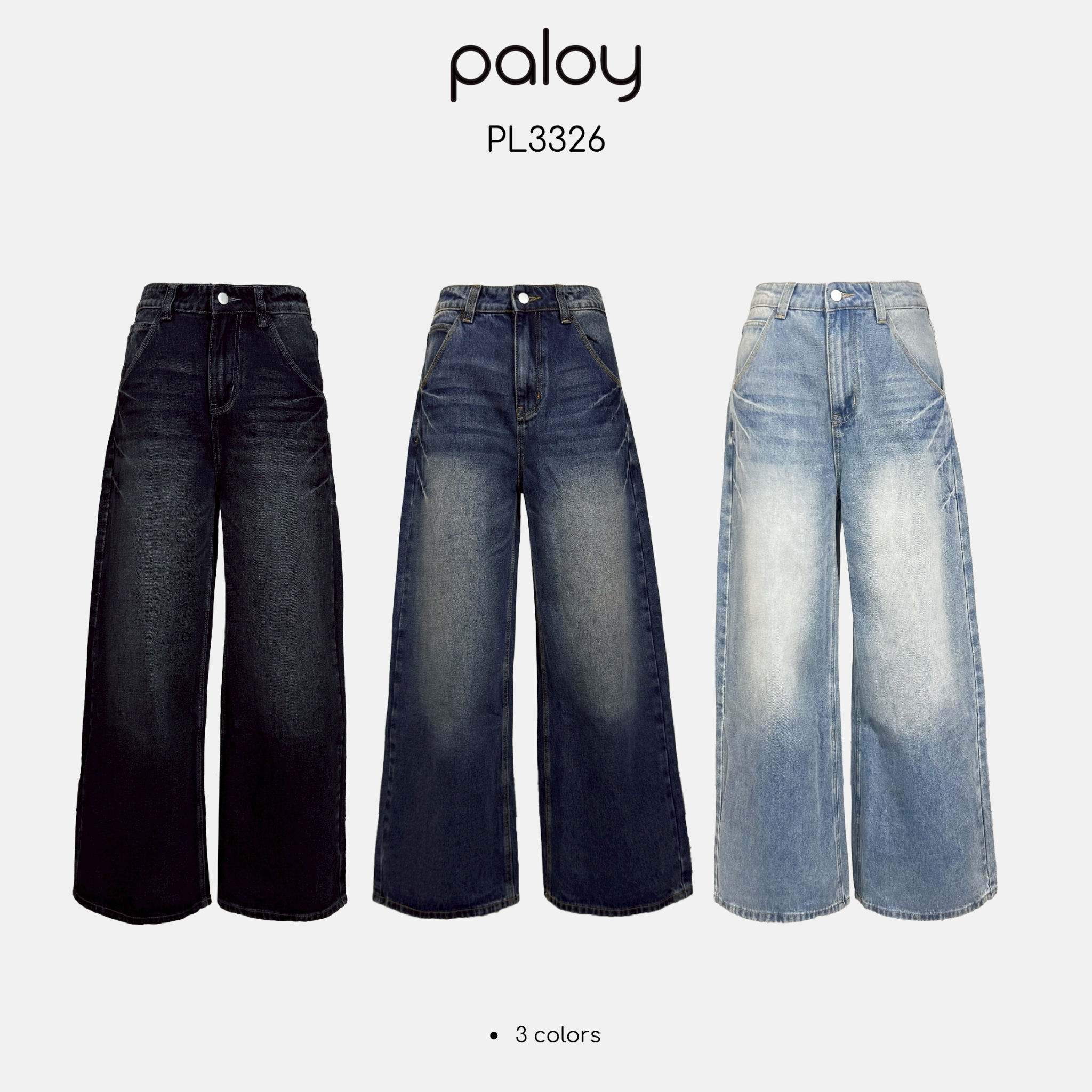 Paloy - Pl3326 Large-Leg Jeans Lightning Front Pocket Detail ราคา 790 บาท*ส่งฟรี