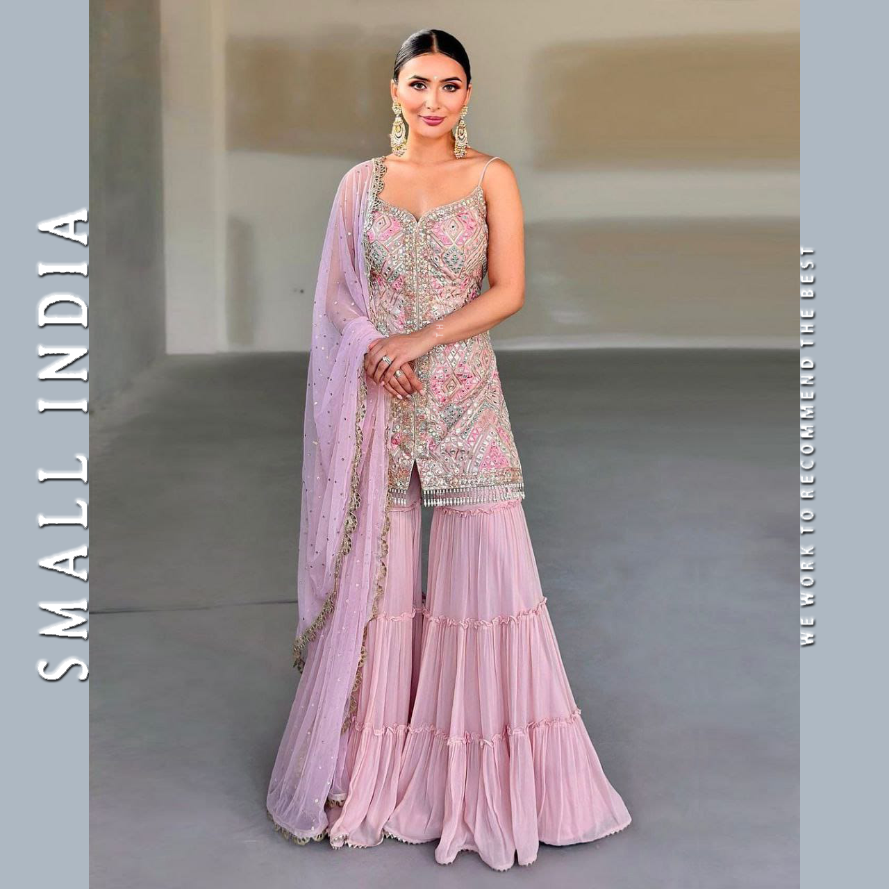 {**ส่งฟรี**} SMALL INDIA 💖✨ New Designer Sharara Suit Set ชุดเซ็ทเสื้อกางเกง 💖✨ Women Suit Set ราคา 4,390 บาท*ส่งฟรี