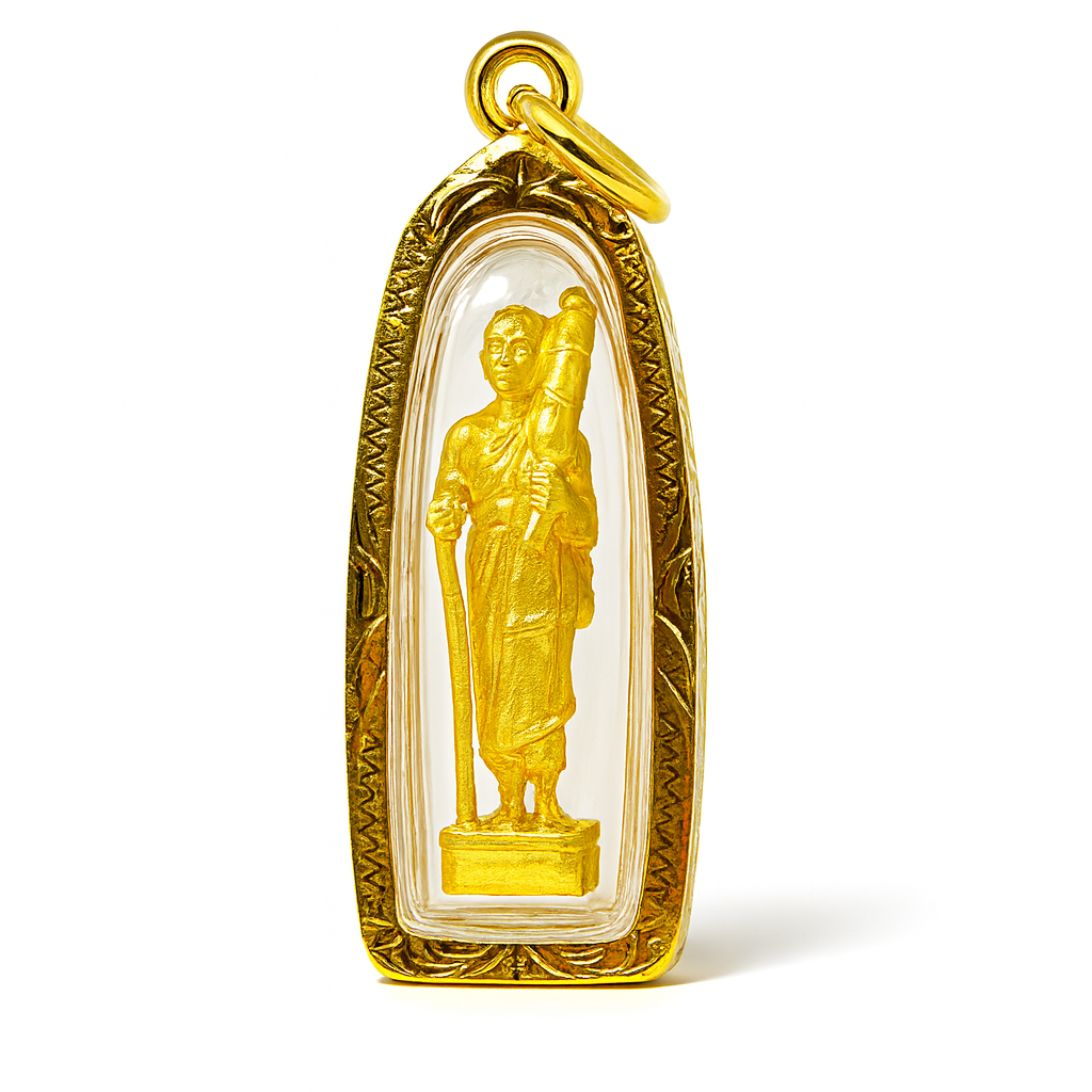 Phra Siuli, Genuine Brass, Miniature Size 1X3 Cm, Gold Scraps, Phra Siuli Dangdong, Phra Arhat Ekakata, Who Is Outstanding in Terms of Fortune. Worship to Enhance Good Fortune and Wealth.