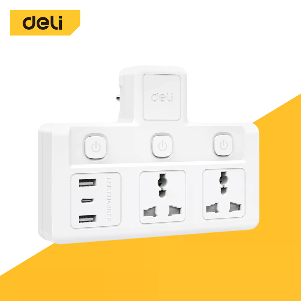 Deli Conversion Plug, Power Plug, USB Adapter, Fast Charging, Max 10A 2500W, Heat Resistant up to 750 Degrees, Universal Adapter