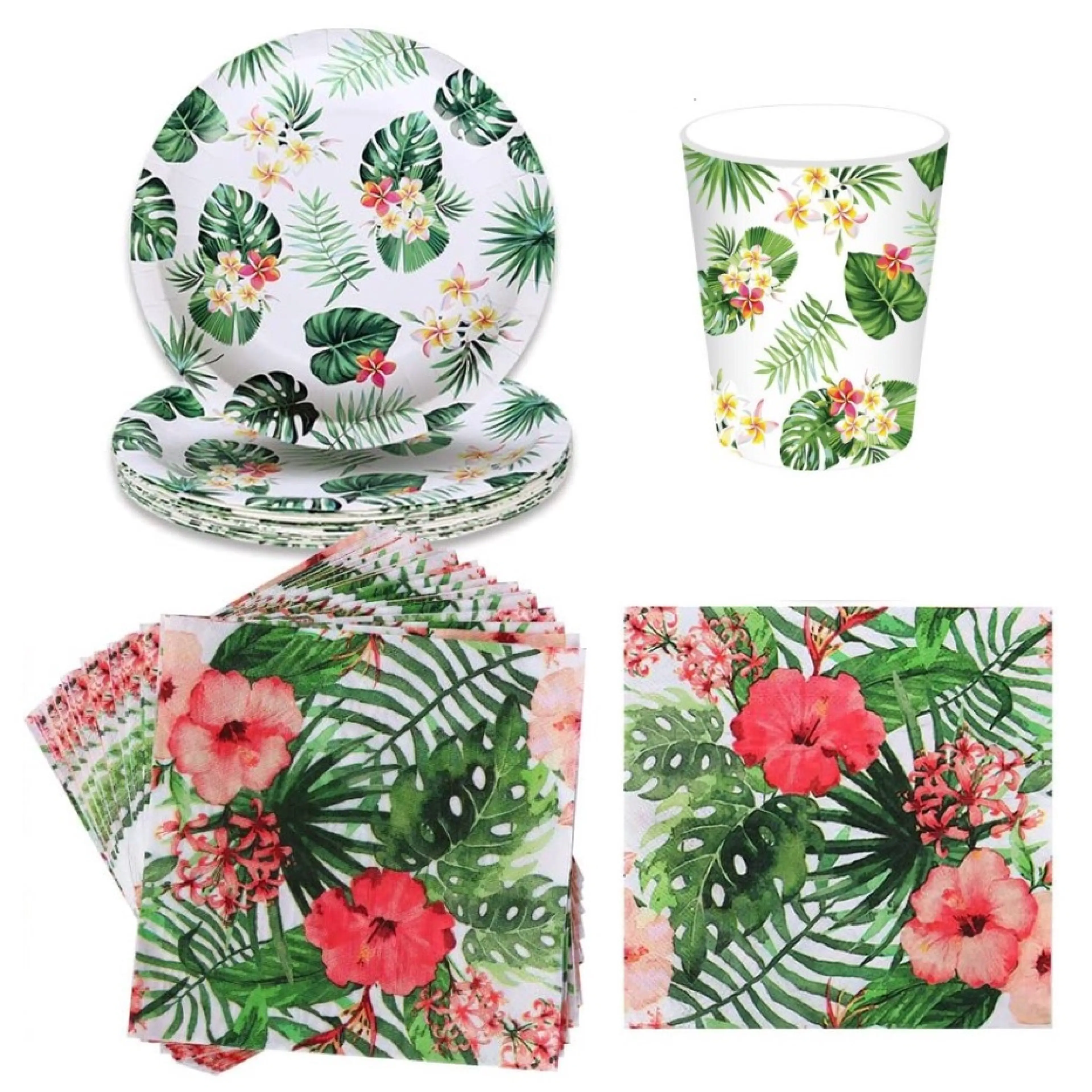 ปาร์ตี้ วันเกิด ใบไม้ จานกระดาษ แก้วกระดาษ ทิชชู่ Tropical Leaf Nature Birthday Party Disposable Paper Plate Napkin Cup