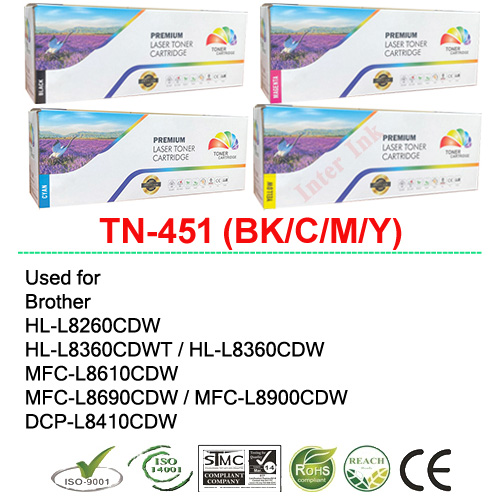 Toner Cartridge Dcp-L8410Cdw (Tn-451) Black/ Blue/ Yellow/ Red Premium ราคา 1,100 บาท*ส่งฟรี