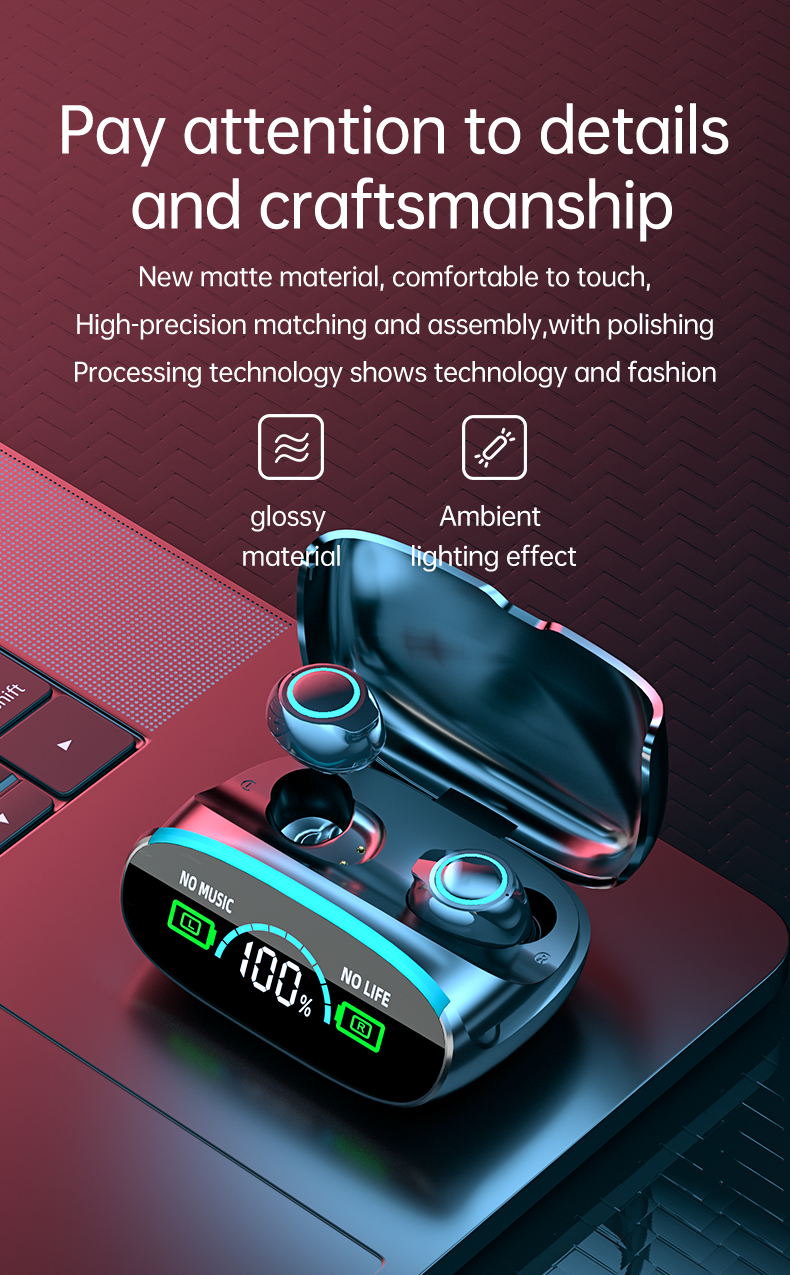 ภาพประกอบของ หูฟัง TWS ชุดหูฟังไร้สาย Smart Touch V5.1 หูฟังบลูทูธ เสียงไฮไฟ 9D สเตอริโอเบส CVC8.0 ลดเสียงรบกวน ชุดหูฟังสำหรับเล่นเกมพร้อมไมโครโฟน หูฟังบลูทูธแบบอินเอียร์แบบสปอร์ต จอแสดงผล LED ดิจิตอล หูฟังเอียร์บัดกันน้ำ IPX7 พร้อมไมโครโฟน TWS Earphone Smart Touch Wi