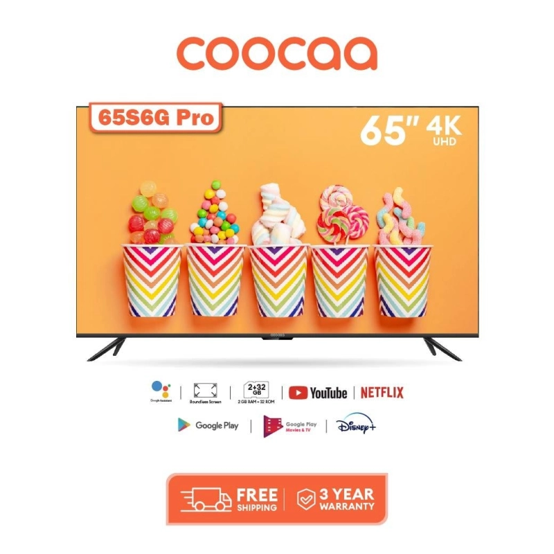 ภาพหน้าปกสินค้าCOOCAA 65S6G PRO ทีวี 65นิ้ว Inch Android TV LED 4K UHD รุ่น 65S6G PRO โทรทัศน์ Android10 2G+32G HDR