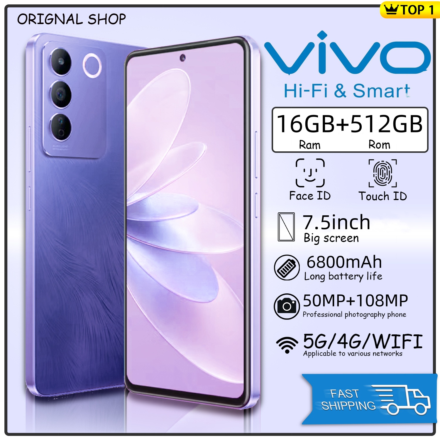 (ใหม่)HP VIV0 V27 7.5 นิ้ว RAM 16GB+ROM 512GB, 120hz, 5G, 6800mAh รองรับการจดจำใบหน้าและปลดล็อคลายนิ้วมือ ช่องใส่ซิมการ์ดคู่ ส่วนลดจำกัดเวลา ของแท้ 100% (COD ราคา 699 บาท*ส่งฟรี