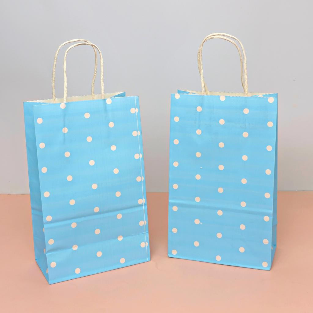 Boxjourney twisted handle paper bag Blue print with white polka dots, size 15.3x8.5x25 cm (20 pcs./pack) ราคา 125 บาท*ส่งฟรี