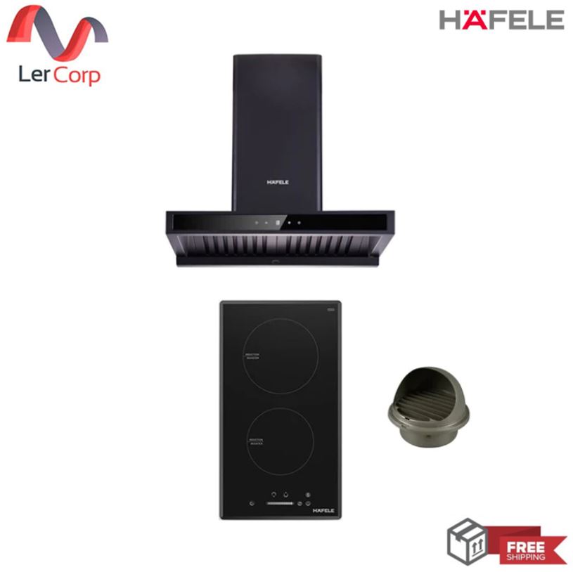 (Hafele) เครื่องดูดควันสีดำ ขนาด 60 CM + เตาแม่เหล็กไฟฟ้า 2 หัว ฟรีท่อลม และฝาครอบกันแมลง(495.07.386) ราคา 23,900 บาท*ส่งฟรี