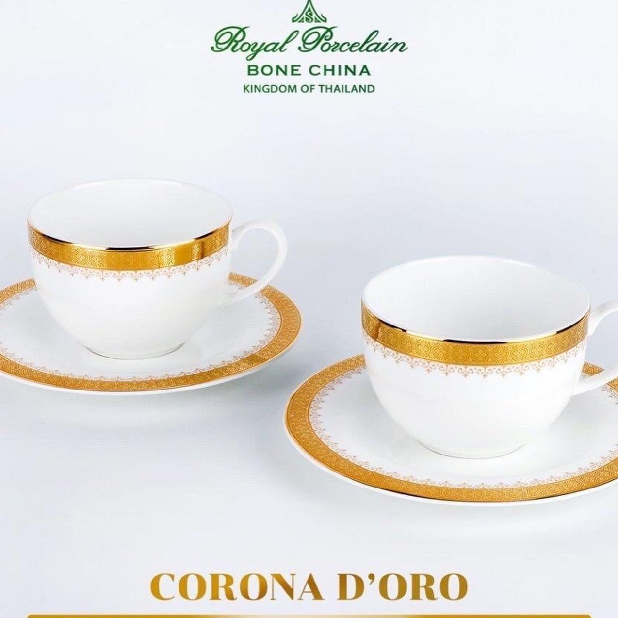 ฺBone china - GIFT SET ชุดกาแฟ 2 ที่ ลาย Corona D'oro สีทอง หรูหรา แพ็คกล่อง set ราคา 1,250 บาท*ส่งฟรี