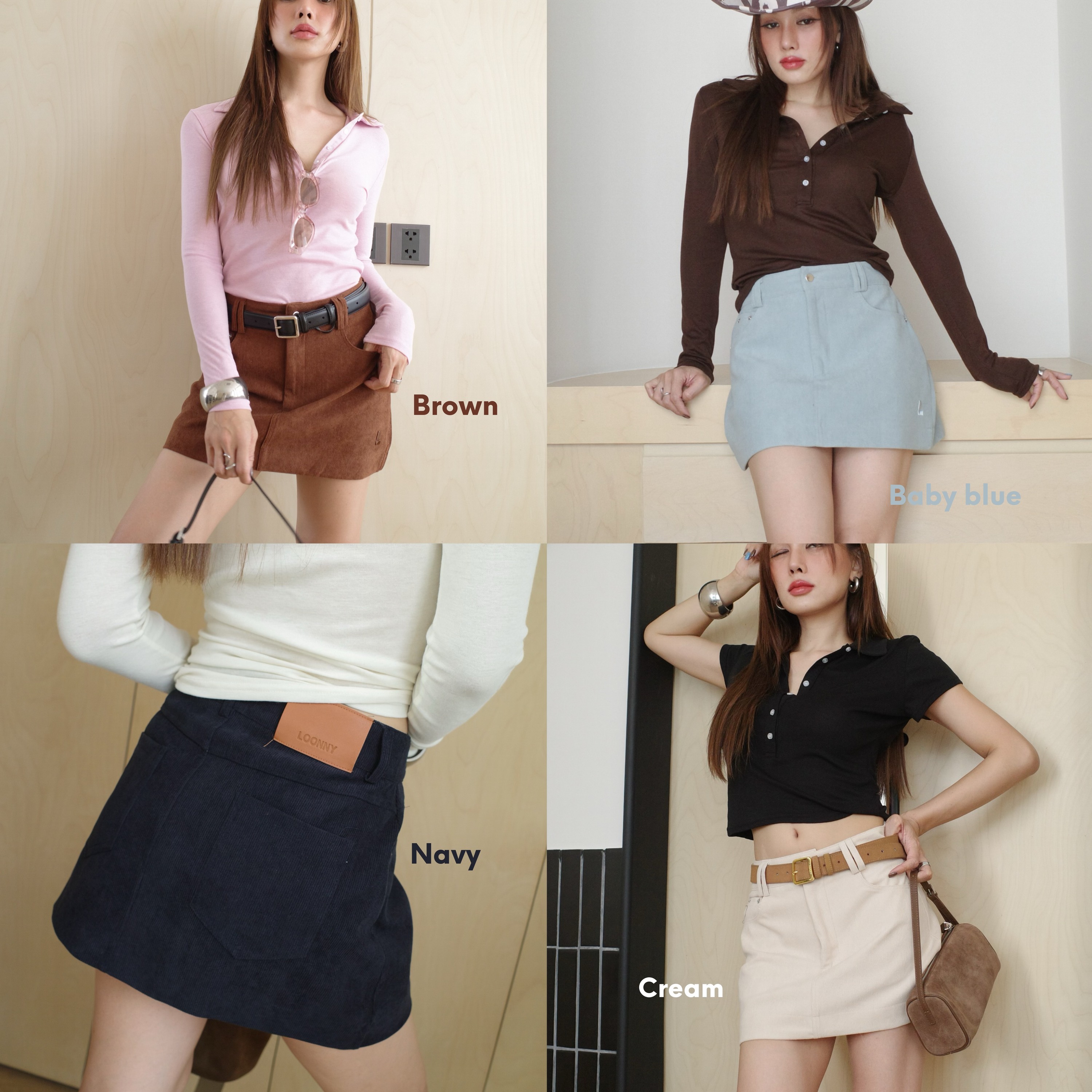 LOONNYSTORE - Bena - กระโปรงลูกฟูก(มีซับใน) ราคา 490 บาท*ส่งฟรี