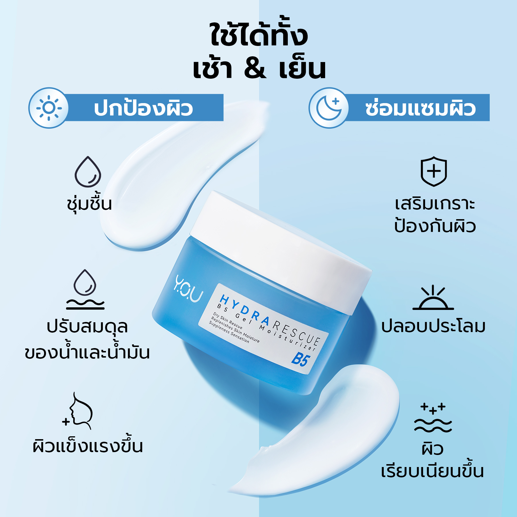 YOU HydraRescue B5 Gel Moisturizer มอยส์เจอร์ไรซิ่งครีมเนื้อเจลบางเบา ช่วยปลอบประโลม ให้ผิวเนียนนุ่มดูชุ่มชื้น 4 YOU HydraRescue B5 Gel Moisturizer มอยส์เจอร์ไรซิ่งครีมเนื้อเจลบางเบา ช่วยปลอบประโลม ให้ผิวเนียนนุ่มดูชุ่มชื้น 48d568332c648c98a2b26c2e067269e4