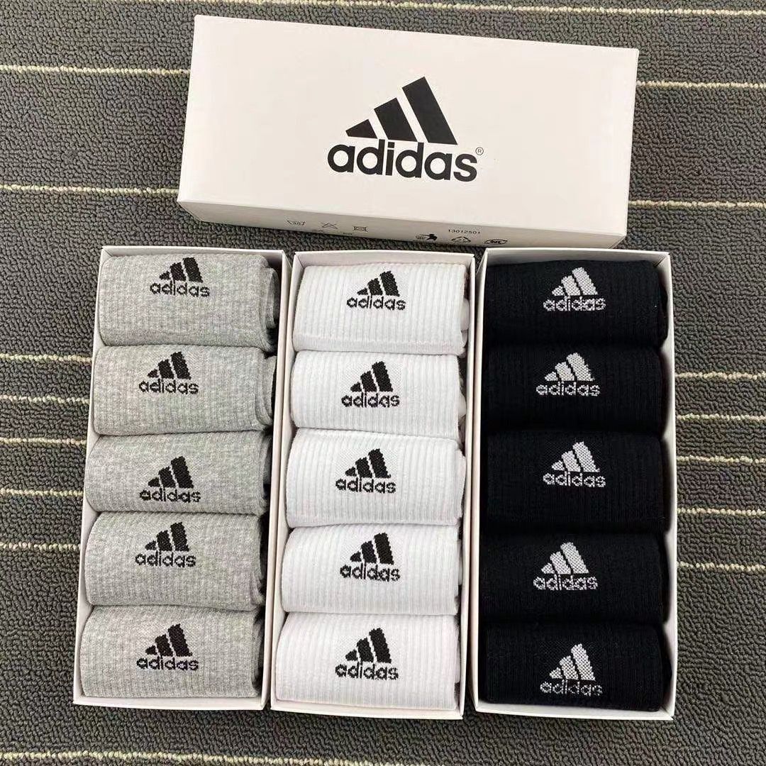 ถุงเท้า Adidas ถุงเท้าแฟชั่น ถุงเท้าวิ่ง ถุงเท้าผ้าฝ้าย,ถุงเท้าผู้ชายและผู้หญิง 5คู่ใส่กล่อง （1กล่องมี 5 คู่ ）