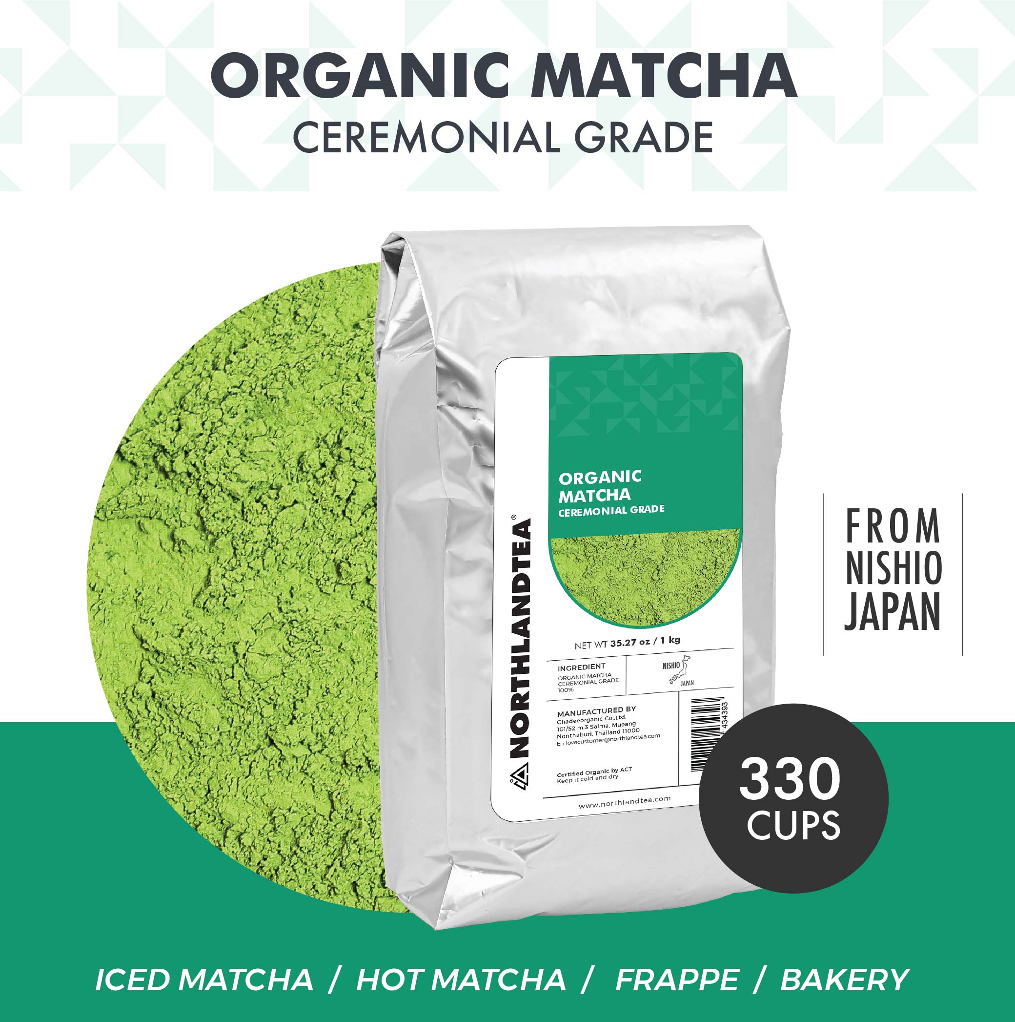 Organic Ceremonial grade Matcha 1kg from Nishio, Japan - JAS Organic - Authentic Japan - Northlandtea ราคา 8,800 บาท*ส่งฟรี