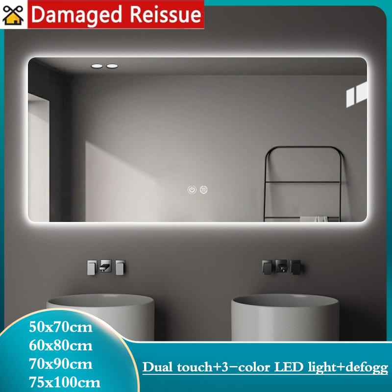 Multi Size Rectangular Intelligent Mirror Backlight Touch Screen LED Light Mirror Anti Fog Three Color Mirror Wall Mounted Makeup Mirror ราคา 2,457 บาท*ส่งฟรี