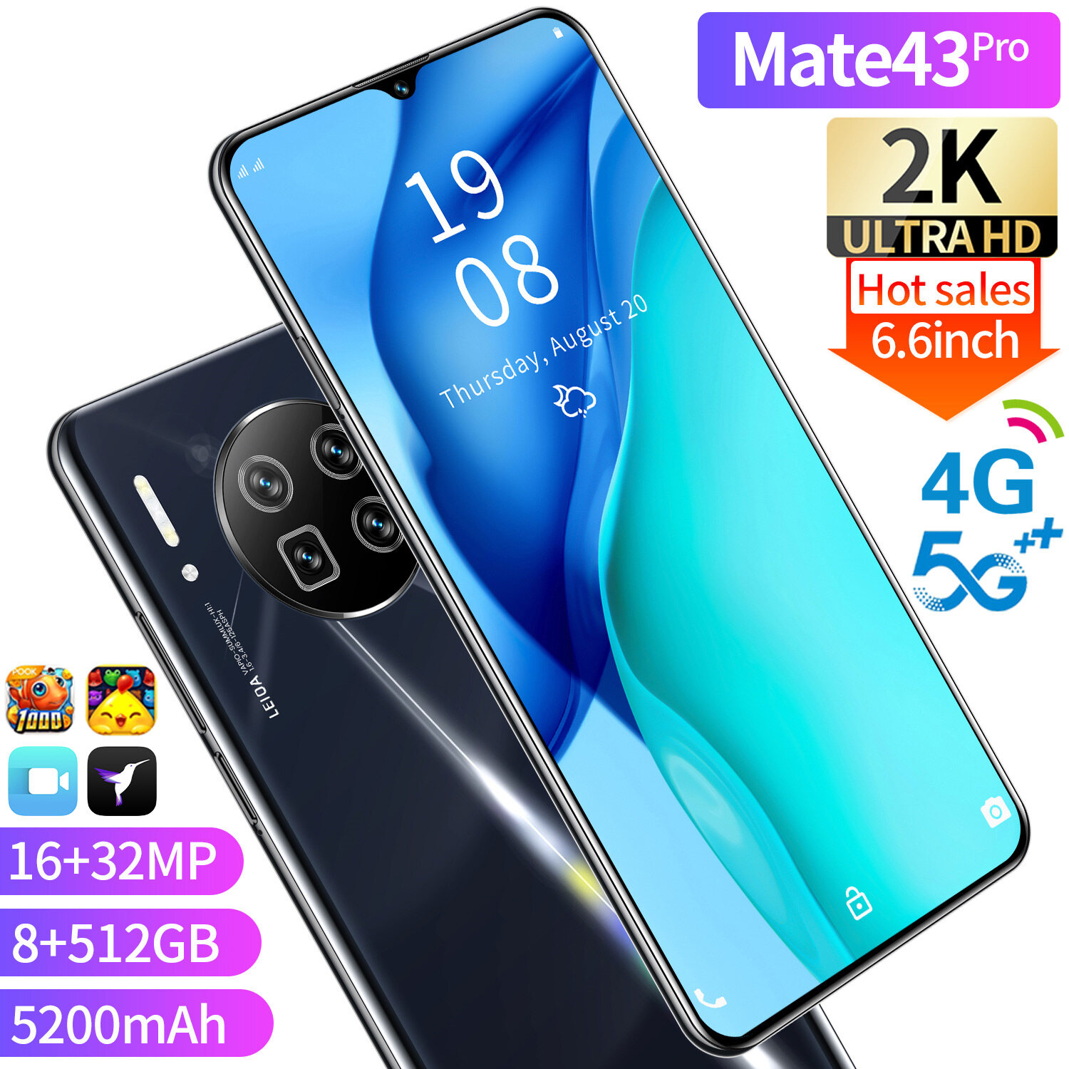 Mate43pro Mobile มือถือ โทรศัพท์ถูกๆ  โทรศัพท์สมาร์ท เครื่อง5G 4Gราคาถูก แบต5200mAh โทรศัพท์สำหรับเล่นเกม