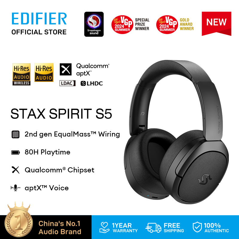 Edifier STAX Spirit S5 Wireless Planar Magnetic Headphones Snapdragon Sound aptX Adaptive Hi-Res Audio Bluetooth 5.4 Dual-Mic cVc Tech 80H Playback & Fast Charging for Audiophiles ราคา 16,499 บาท*ส่งฟรี