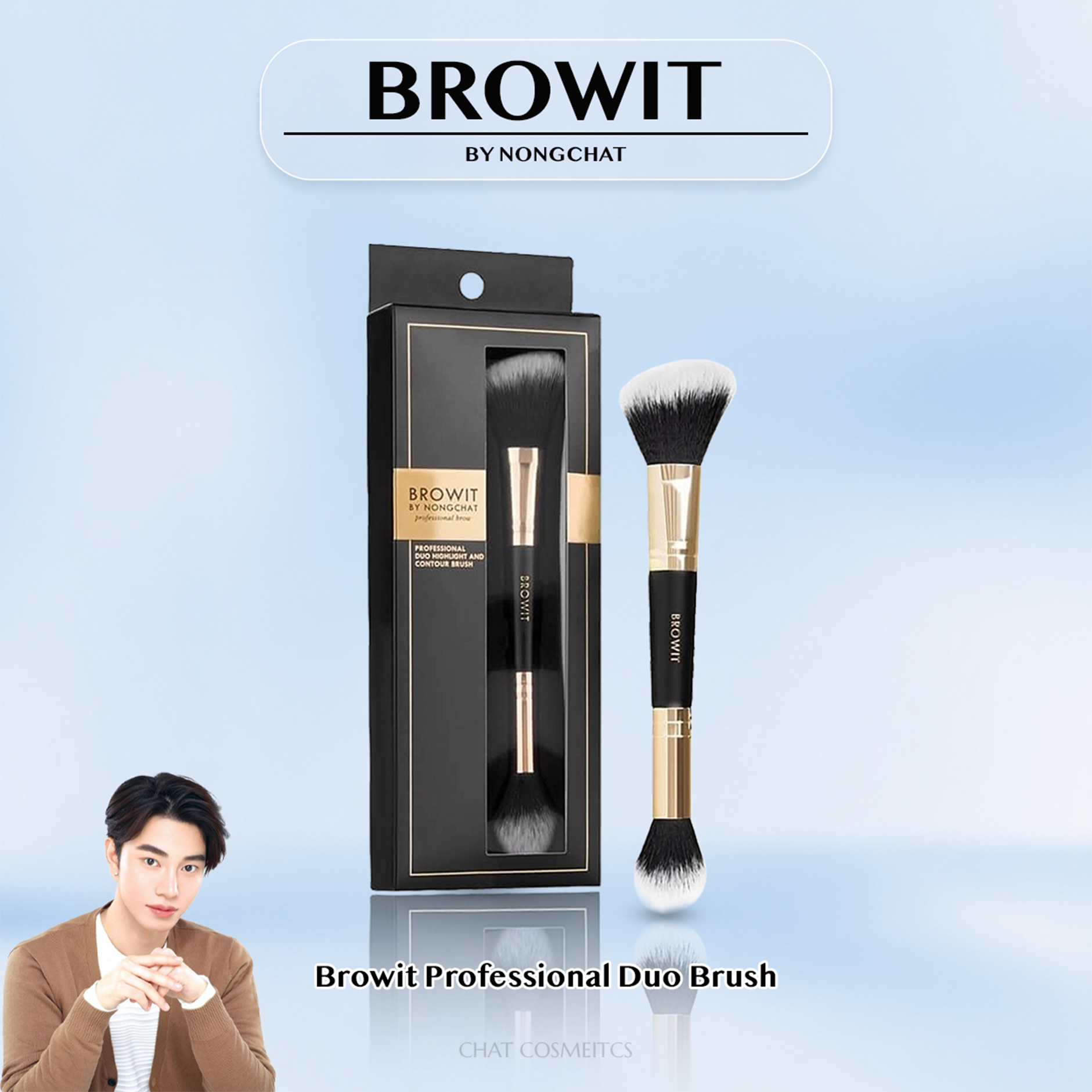 Browit by Nong Chat, Highlight and Contour Brush, Browit Professional Duo Brush (Makeup Brush, Contour Shading Brush, Nong Chat Cosmetics) ราคา 490 บาท*ส่งฟรี