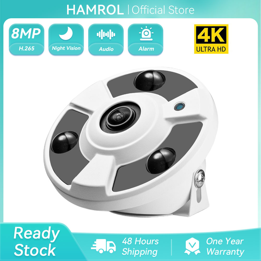 Hamrol 4K 8MP Fisheye IP Security Camera IR Nightvision P2P POE Dome CCTV Security Camera ราคา 1,499 บาท*ส่งฟรี