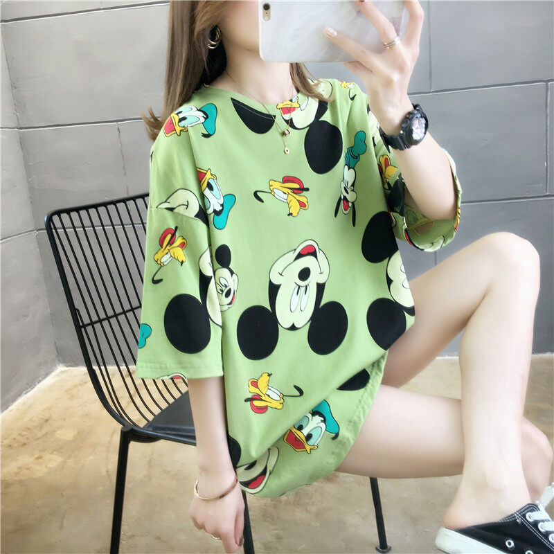 haohan shop เสื้อยืดแฟชั่นผู้หญิงลายทางแขนสั้นคอกลม เนื้อผ้าดีใส่สบาย! New Fashion women