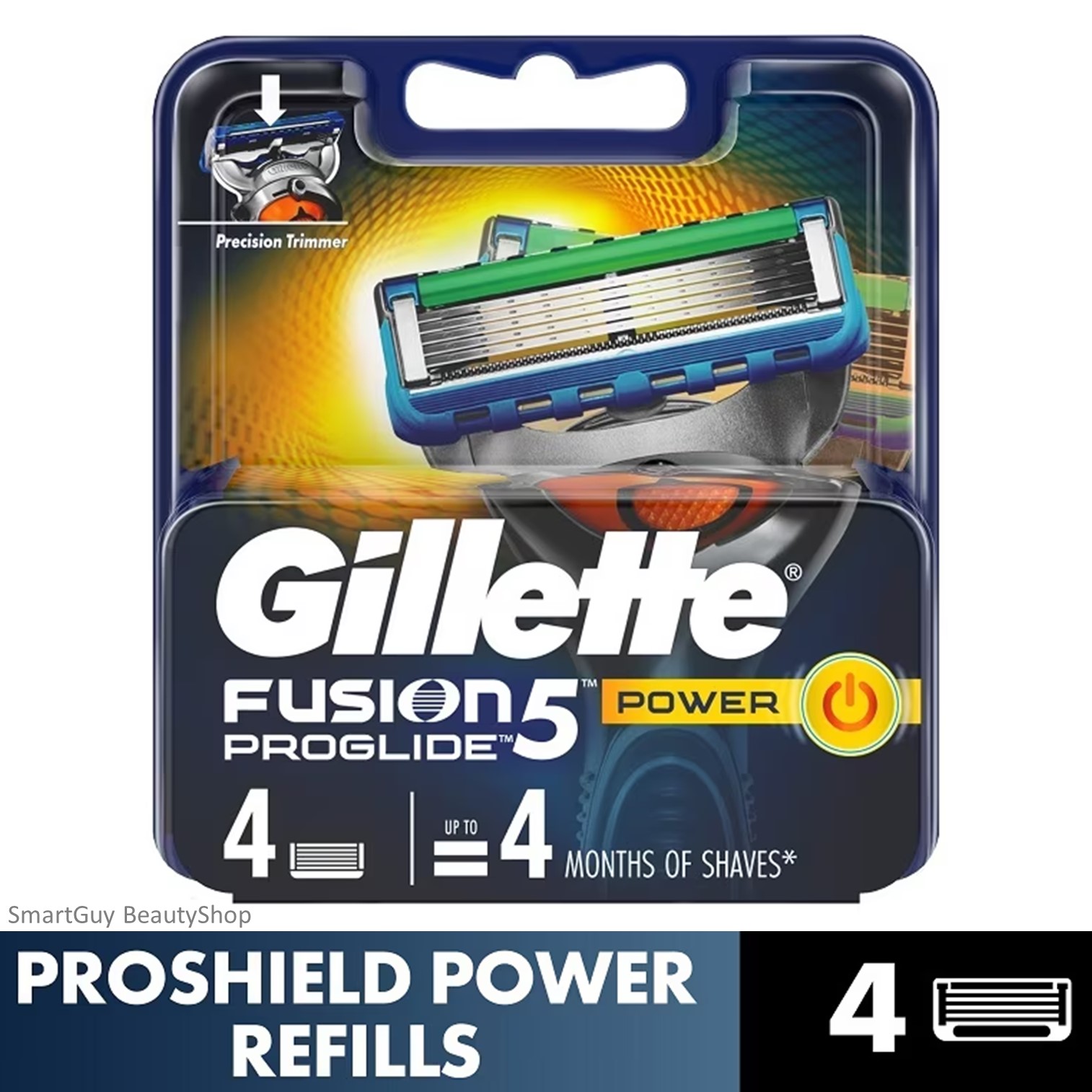 GILLETTE FUSION PROGLIDE 5 POWER 4 REFILLS ชุดใบมีดโกนหนวดอุปกรณ์เสริมสำหรับการโกนหนวดรุ่นพิเศษจำนวน 4 ชิ้นไม่มีด้าม ราคา 1,390 บาท*ส่งฟรี