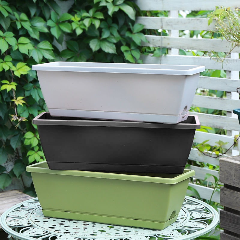 Spring Home กระถางพลาสติกแบบยาว 43*19*15cm พร้อมถาด กระถางทรงสี่เหลี่ยม ปลูกผัก เรซิน ราคา 39 บาท*ส่งฟรี