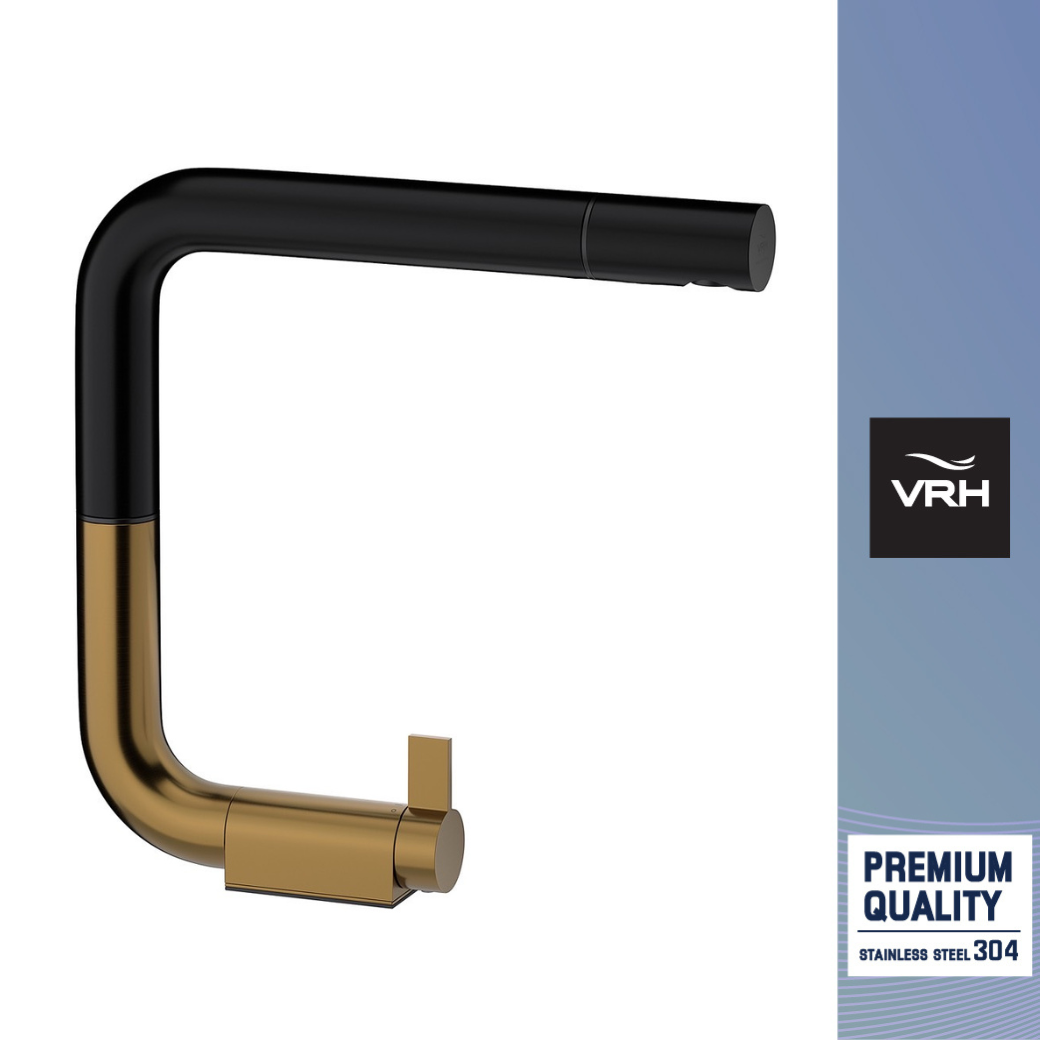 VRH ก๊อกน้ำดื่มน้ำใช้ คอสวิง แบบตั้งพื้นรุ่น KUCHE Two Tone สี Rose gold Satin Black HFVGB-100261 ราคา 10,498 บาท*ส่งฟรี