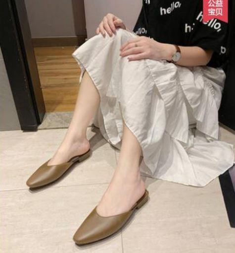 รองเท้าเปิดส้นปลายแหลม สีพิ้น สไตล์เกาหลี สำหรับาสาวๆวัยทำงาน รองเท้าแฟชั่นเปิดส้น รองเท้าหัวตัดมนรองเท้าส้นแบนนิ่มสบาย