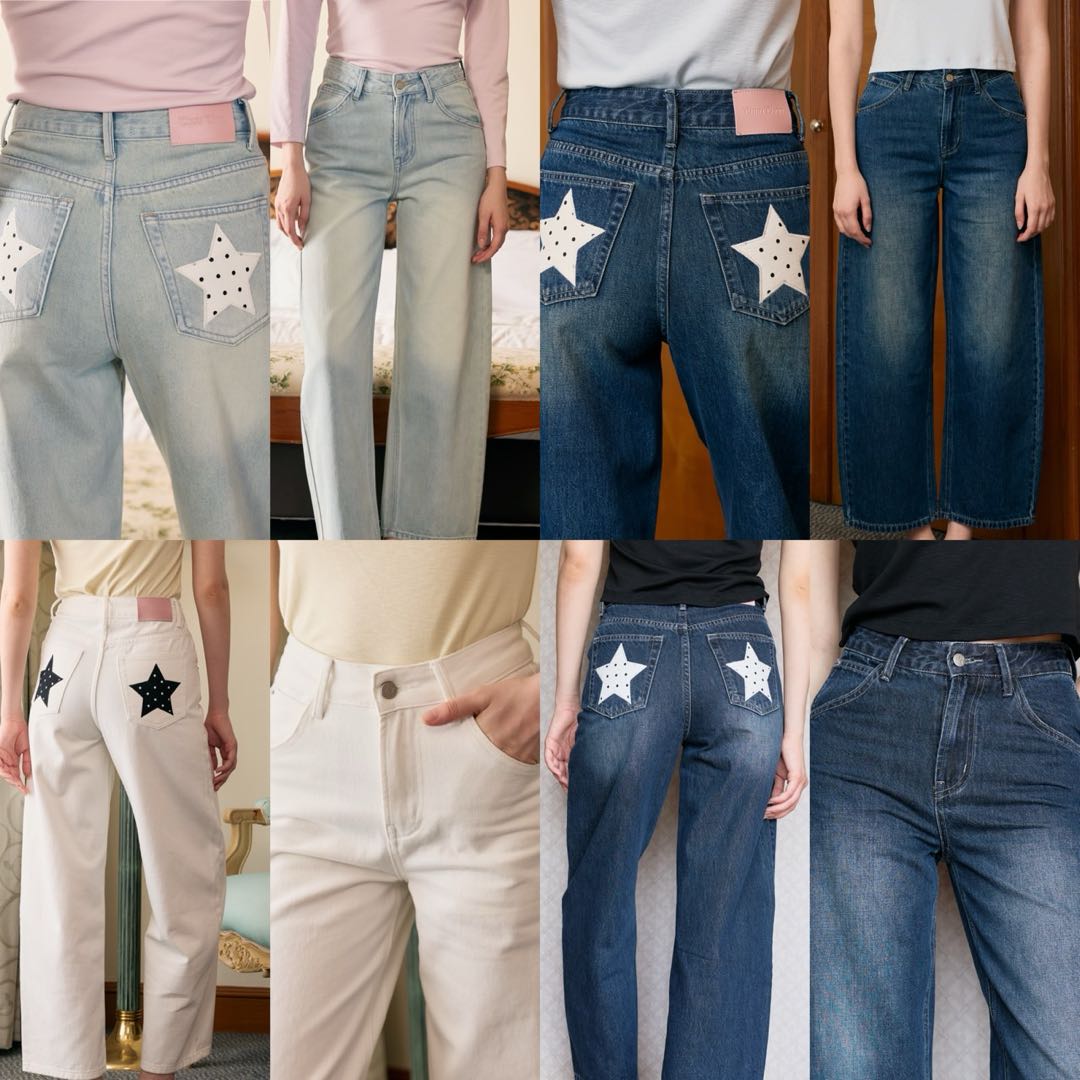 Chuuchop - (Xs-6Xl) Stella Jeans, High-Waisted Jeans, Straight Fit, Wide Leg, Fits Well and Flatters Your Figure (C8601) ราคา 1,190 บาท*ส่งฟรี