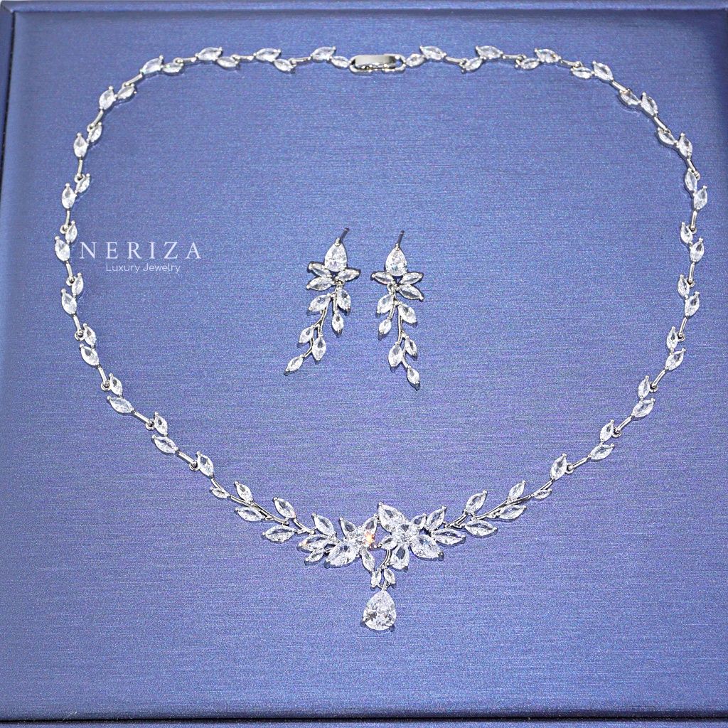 Neriza Jewelry/ชุดเครื่องประดับเพชรสังเคราะห์เกรดพรีเมี่ยมประกายเที่ยบเท่าเพชรแท้ เครื่องประดับเจ้าสาว สร้อยคอเพชร NSW086 ราคา 2,500 บาท*ส่งฟรี