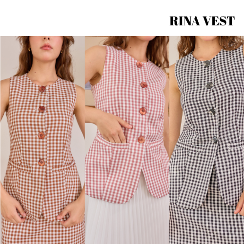 Mave เสื้อ รุ่น Rina vest สี Dusty pink gingham,Black gingham,Mocha gingham ราคา 1,990 บาท*ส่งฟรี