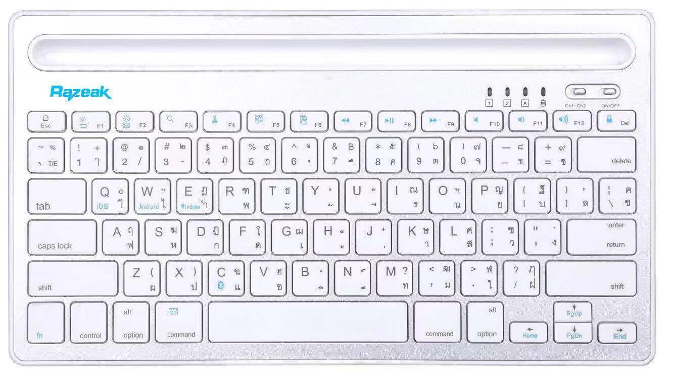 razeak ws-bk102 คีบอร์ด บูทูท วางโทรศัพท์ ชาร์จแบตได้ในตัว Bluetooth Multi-Device Keyboard window/mac/android/os