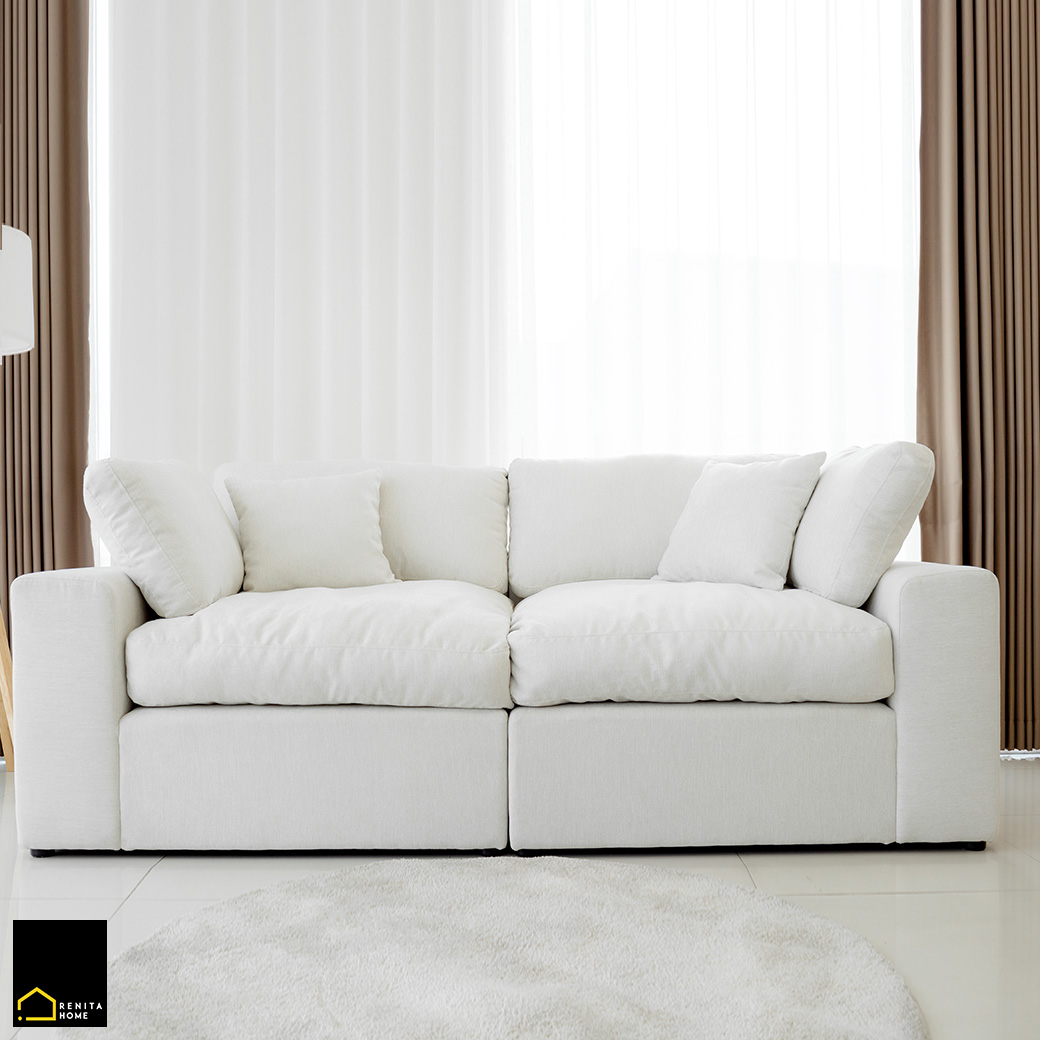 RENITA HOME | โซฟารุ่น Cloud แบบ 2 ที่นั่ง ขนาด W200 X D100 ซม เบาะนั่งเสริมใยขนห่านเทียม นุ่มฟู เหมือนนั่งอยู่บนก้อนเมฆ โซฟามินิมอล สามารถปรับรูปแ ราคา 49,900 บาท*ส่งฟรี
