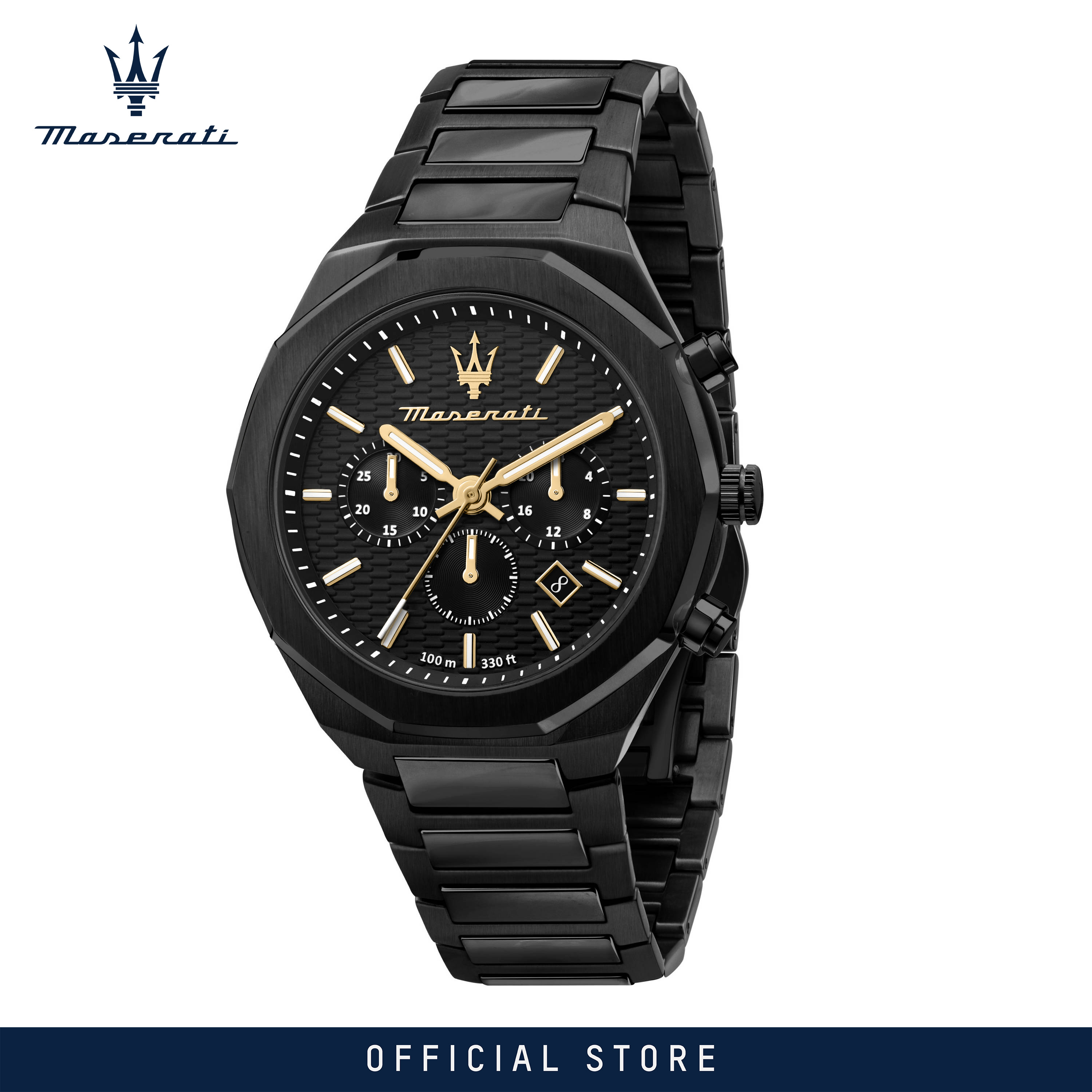 【2 Years Warranty】 Maserati Stile 45mm Black Stainless Steel Chronograph Men's Quartz นาฬิกาข้อมือ R8873642005 With Luminous Dial Hands ราคา 10,027 บาท*ส่งฟรี