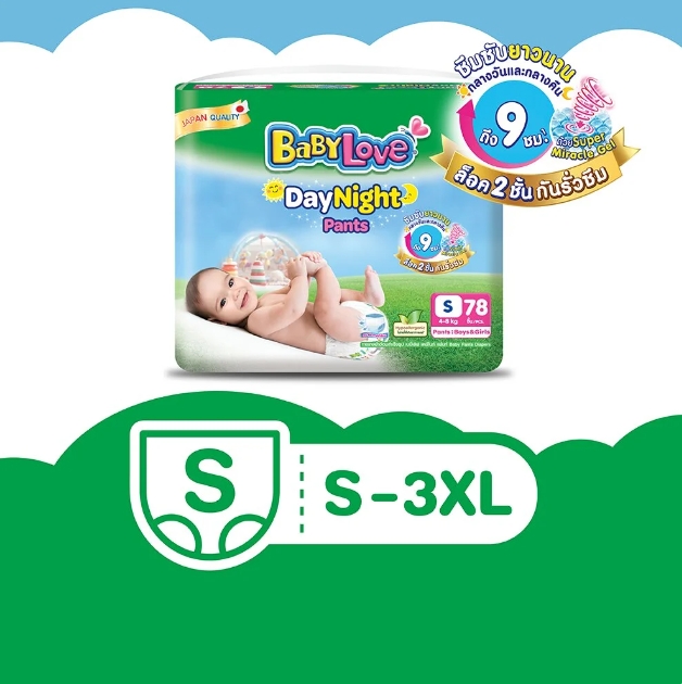 แพมเพิสเบบี้เลิฟ แพมเพิสทารก แพมเพิสราคาถูก 1แพ็คบรรจุ 4ห่อ 1ห่อมี3ชิ้น ราคา 79 บาท*ส่งฟรี