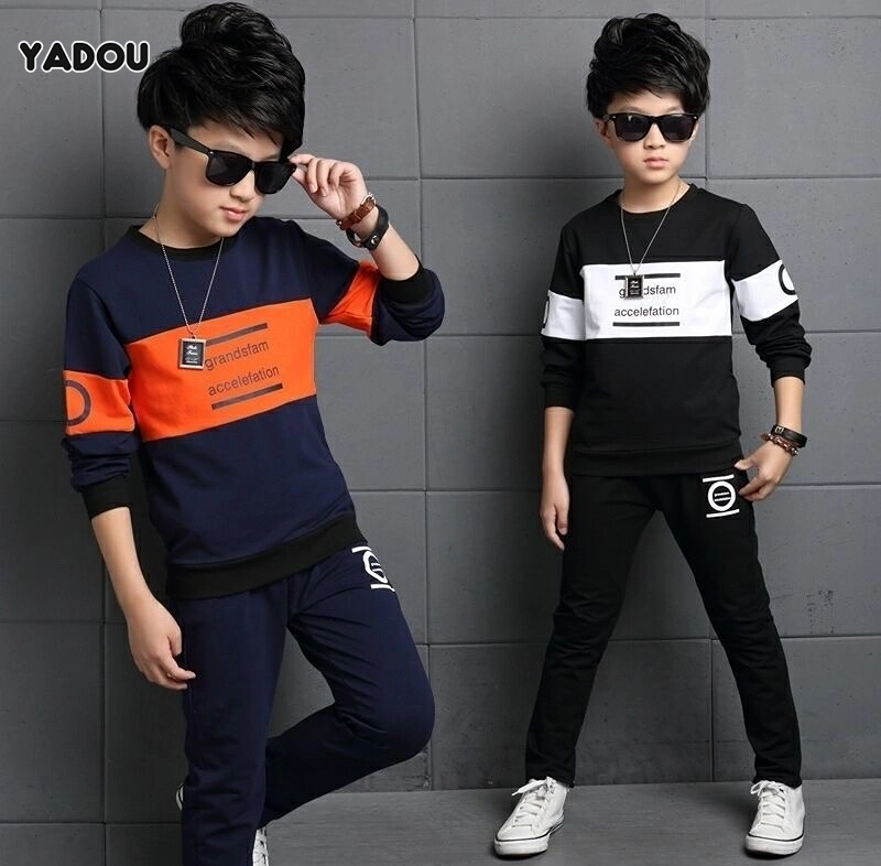 Children clothes boy child wear Children's long-sleeved T-shirt Middle-aged boys' clothes Two-piece suit ราคา 167 บาท*ส่งฟรี