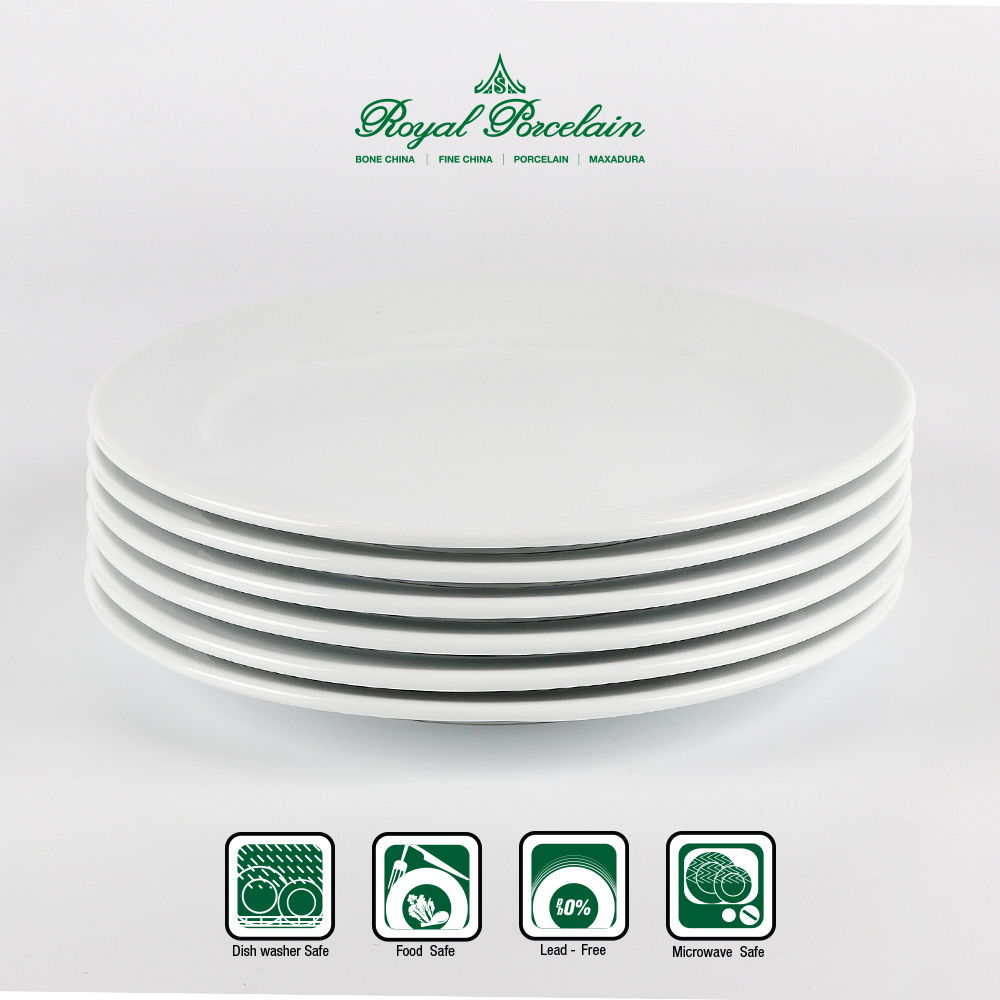 Royal Porcelain จานกลม 21 ซม. P0922x6 เนื้อพอร์ชเลน สีขาว แพค6ชิ้น แบรนด์รอยัล ปอร์ซเลน เซรามิค เกรดพรีเมี่ยม ราคา 490 บาท*ส่งฟรี