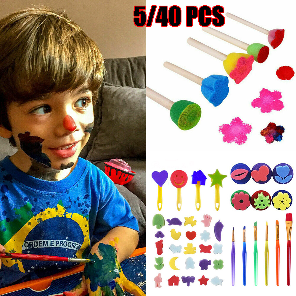 PDWATCHES เด็กอุปกรณ์ศิลปะหลายรูปแบบเด็กเด็กวัยหัดเดินเด็ก Early ของเล่นเด็กเสริมการเรียนรู้สีเครื่องมือแปรงเด็กภาพวาดดอกไม้รูปแบบเด็กสีแปรงฟองน้ำ