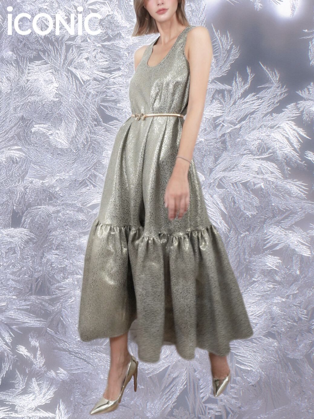iCONiC SILVER GLAM SILK MAXI DRESS #6330 ชุดเดรสยาว ผ้าไหม สีเงินประกายทอง เงางาม สีทอง เดรสออกงาน เดรสผ้าไหม เดรสงานแต่ง เดรสแฟชั่น ราคา 6,864 บาท*ส่งฟรี