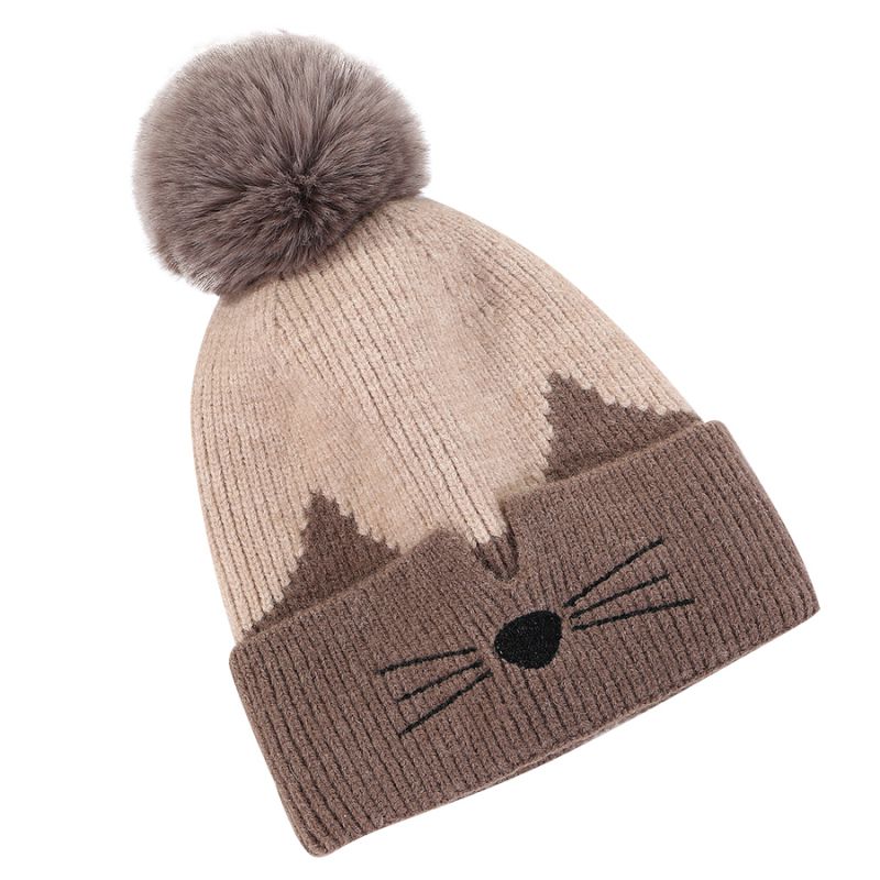 หมวกไหมพรม หมวก ไหมพรม หน้าแมว หมวกหน้าแมว หมวกแฟชั่น ผู้หญิง ร้าน Hats Thai ขายหมวกสวยๆหมวกเท่ๆหมวกแฟชั่น Hat Cap หมวกทรงต่างๆฺ Wool Hat Autumn And Winter Women Hat Winter Knitted Hat Cat Cute Warm Wool Ball Stitching Color Knit Hat Ins Fashion Hats