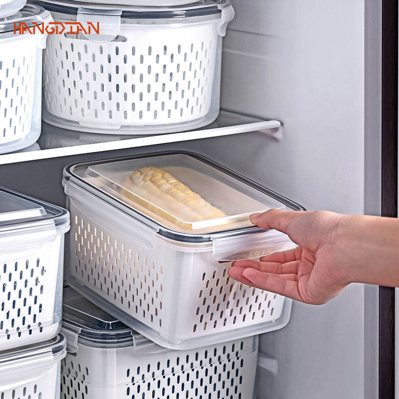 Japanese double drain basket crisper kitchen microwave freezer sealed box plastic lunch box refrigerator fruit storage box ราคา 63 บาท*ส่งฟรี