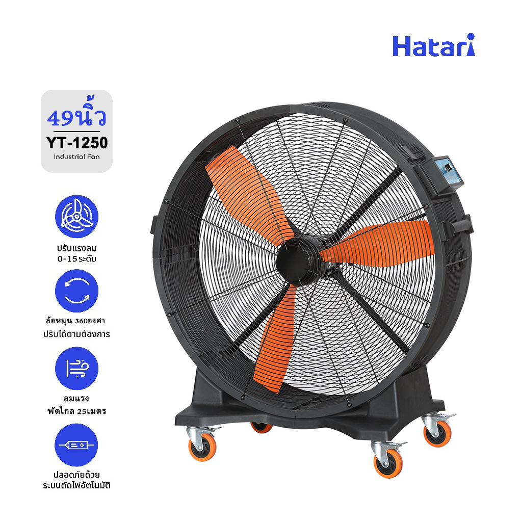 Hatari HVLS FAN พัดลมอุตสาหกรรม 49/55 นิ้ว 220V 600W พัดลมโรงงาน ปริมาณลม 1150m³/นาที การให้ลมพื้นที่ 260-300㎡ พัดลมยักษ์ มอเตอร์ซิงโครนัสแม่เหล็กถาวร เปิด24ชั่วโมงได้ ทนทาน รับประกันมอเตอร์ 5 ปี (YT-1250) ราคา 16,590 บาท*ส่งฟรี