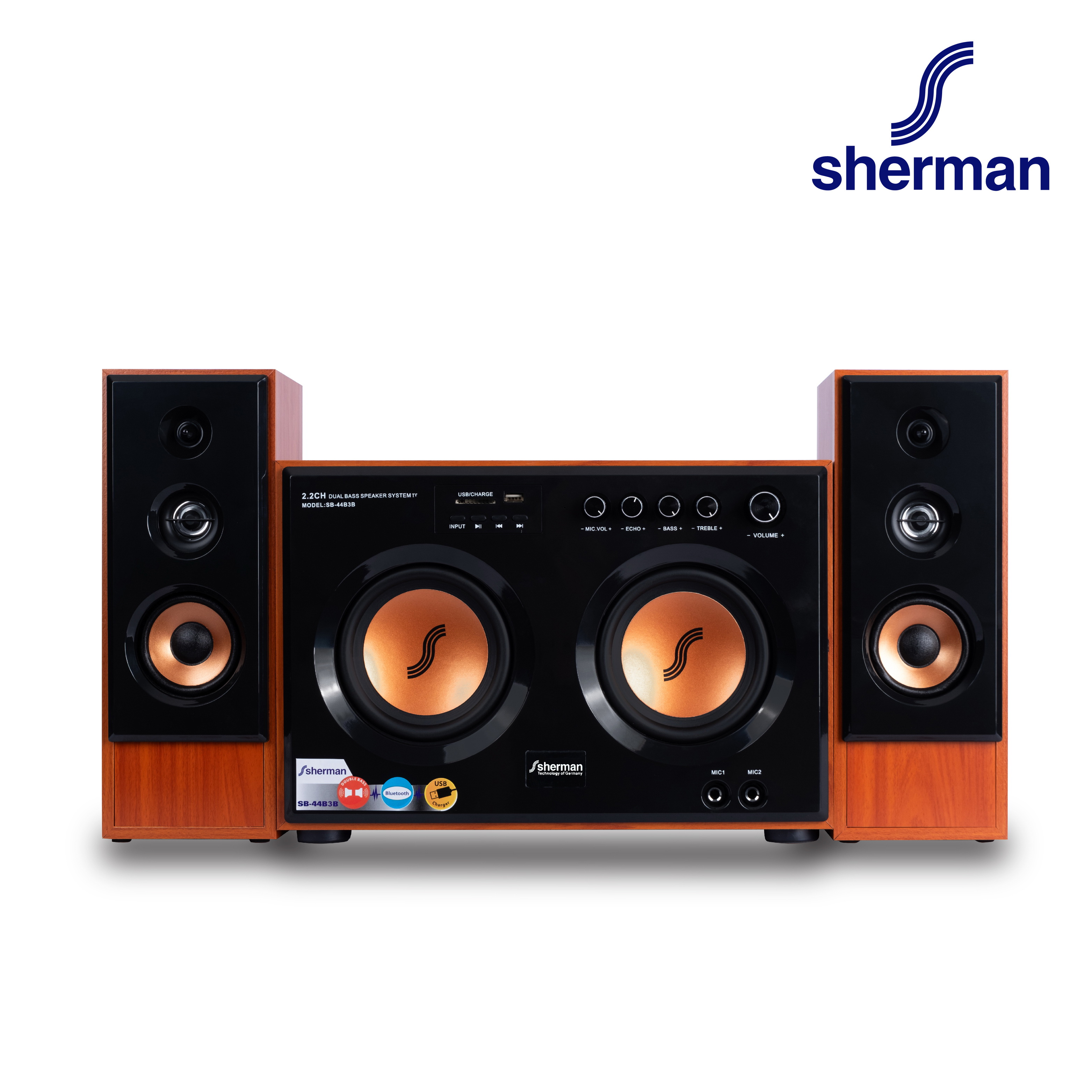 ลำโพงบลูทูธไร้สาย ลำโพงพกพาเสียงทรงพลัง Sherman ลำโพง Active 2.2 Ch รุ่น SB-44B3B