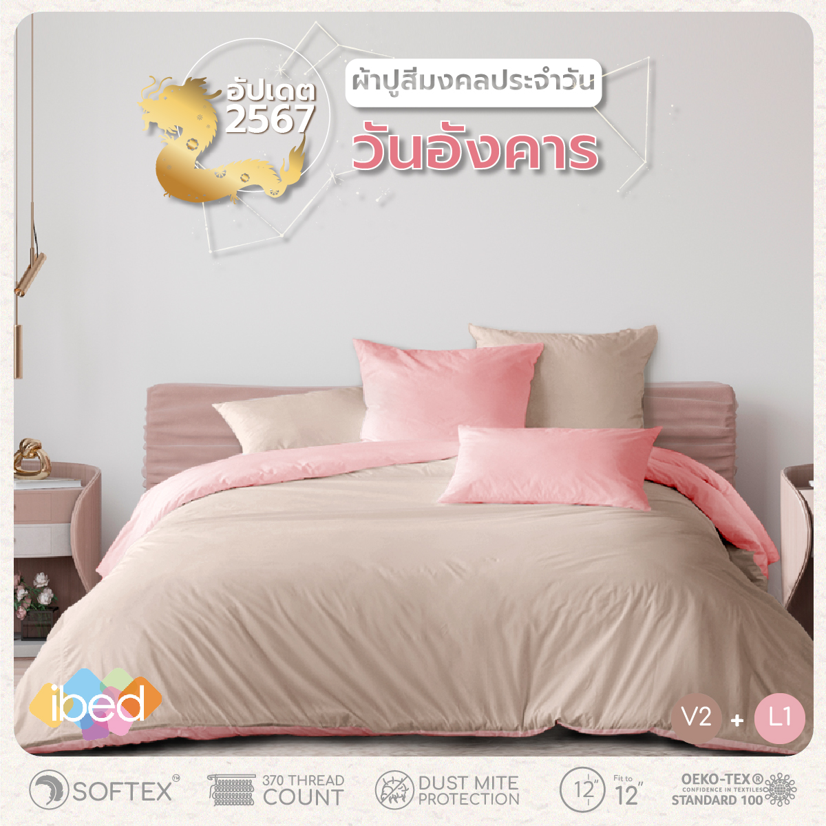 ibed ชุดเซ็ทผ้าปูที่นอน สีมงคลประจำวันอังคาร 2024 ราคา 690 บาท*ส่งฟรี