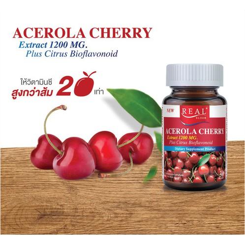 Real Elixir Acerola Cherryวิตามินซีธรรมชาติต้านอนุมูลอิสระ วิตามินซีสูง ผิวกระจ่างใส กระปุก30 เม็ด